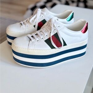 Gucci web accent leather wedge sneakers